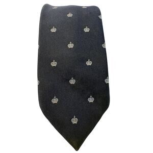 Damon Men's Crown Pattern Necktie, Formal, Navy Blue & White